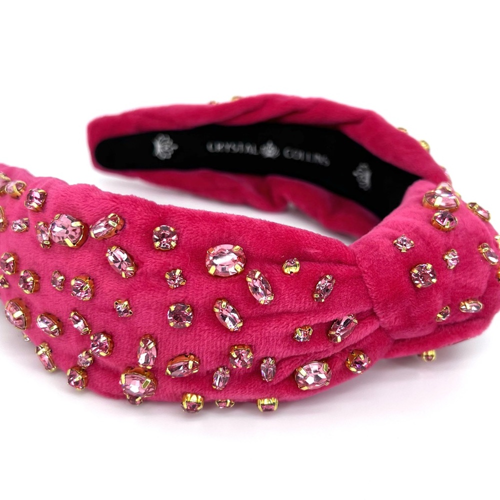 Pink Velvet Topknot Crystal Gem Embellished Headband Spring Summer Wedding Gift